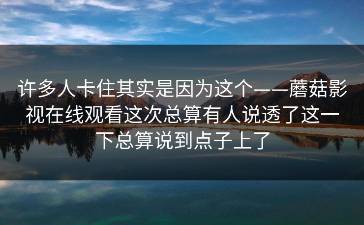 许多人卡住其实是因为这个——蘑菇影视在线观看这次总算有人说透了这一下总算说到点子上了