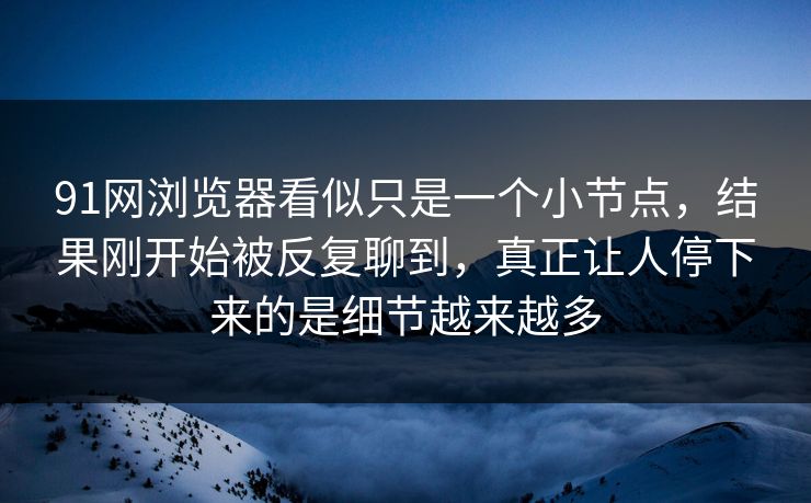 91网浏览器看似只是一个小节点，结果刚开始被反复聊到，真正让人停下来的是细节越来越多