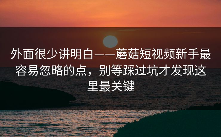 外面很少讲明白——蘑菇短视频新手最容易忽略的点，别等踩过坑才发现这里最关键